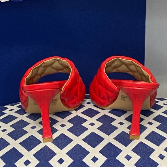 Red quilted square toe bright heeled mules sz 9 - Picture 5 of 5